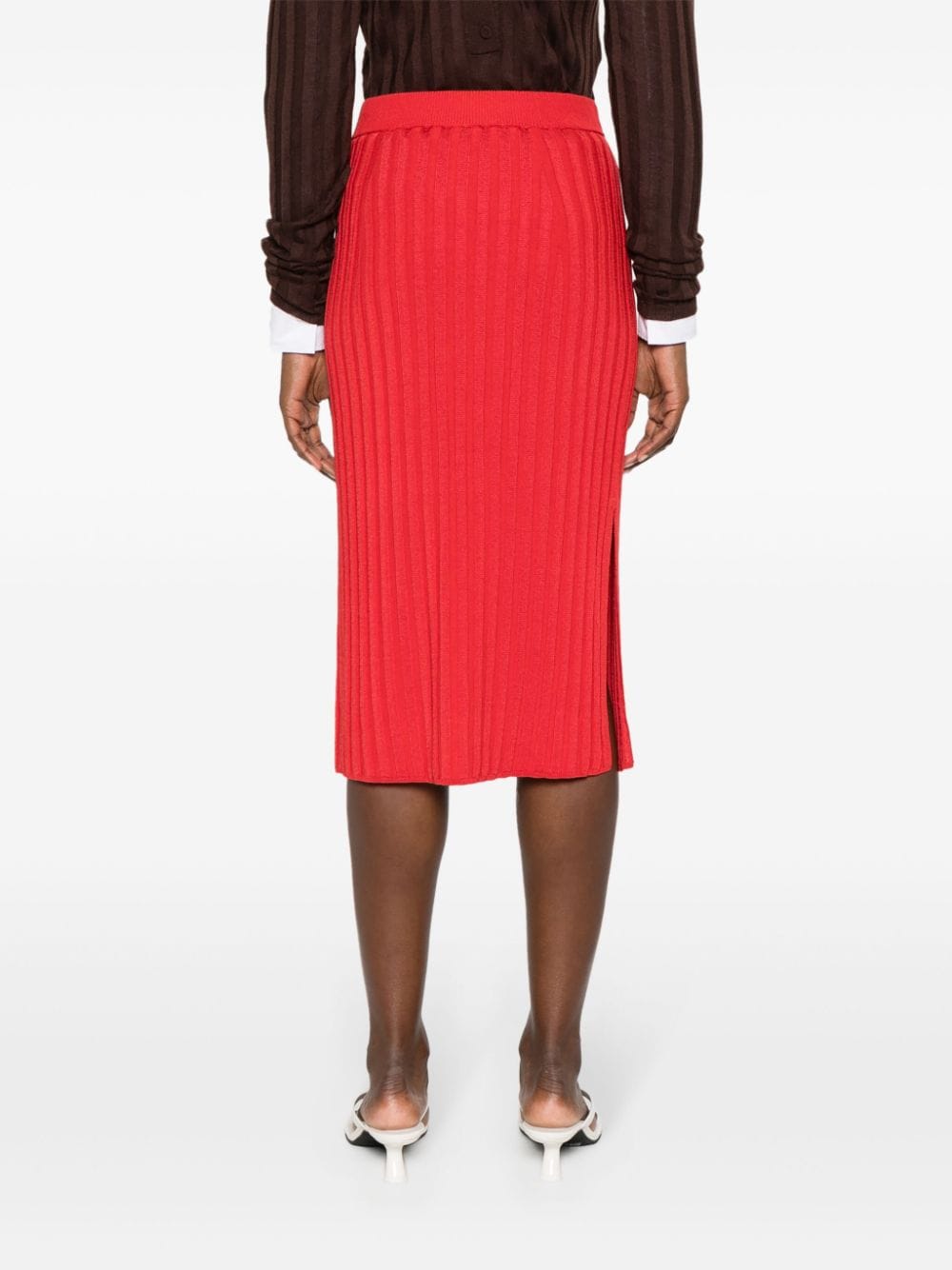 Shop Joseph Chunky-ribbed Skirt In Red