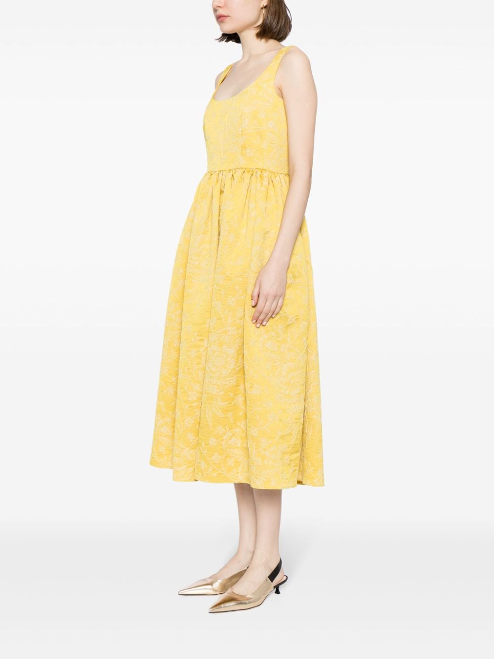 Shop Erdem Patterned-jacquard Flared Midi Dress In Yellow