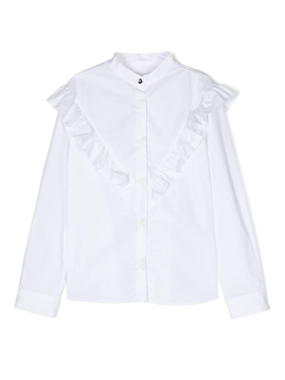 Dondup Kids' Ruffle-detail Cotton Shirt In White