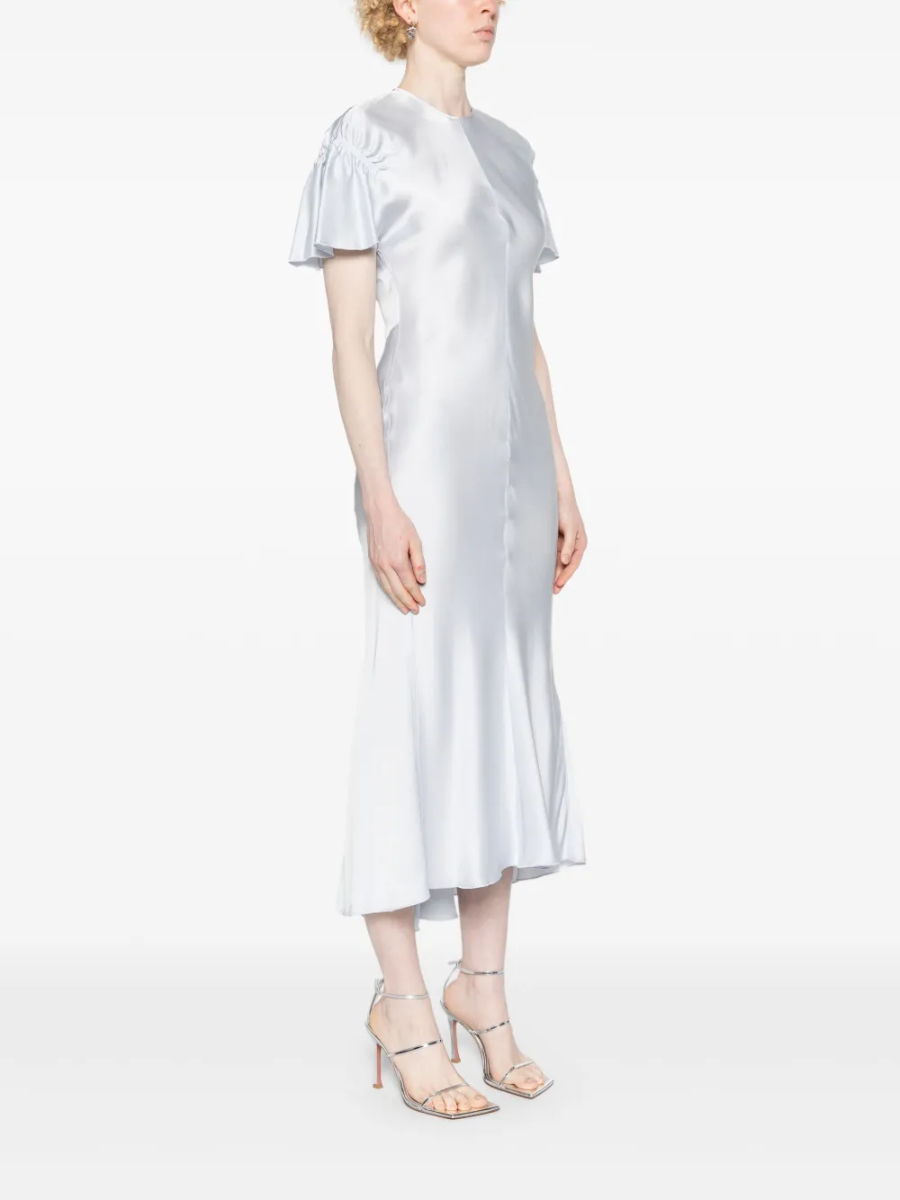 Victoria Beckham Midi-jurk met gesmockt detail Blauw