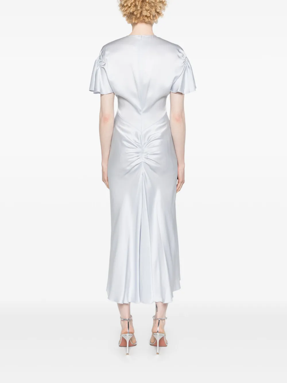 Victoria Beckham Midi-jurk met gesmockt detail Blauw