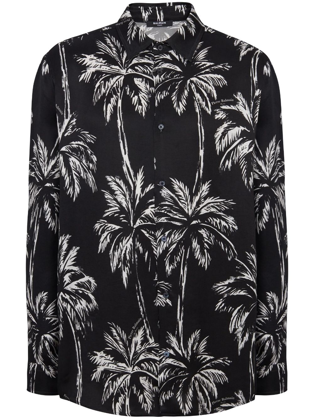 Balmain Palm Tree-print Satin Shirt In Black