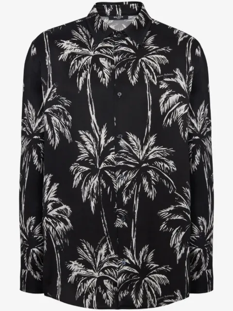 Balmain palm tree-print satin shirt