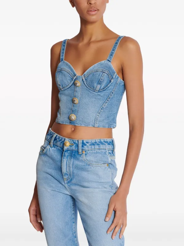 【送料&関税込】Balmain Cropped Top Balmain Striped Logo Jacquard Crop Top | Neiman Marcus
