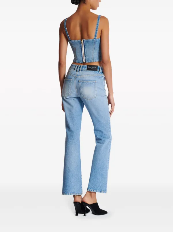 Balmain Buttonned Denim Crop Top | Blue | FARFETCH
