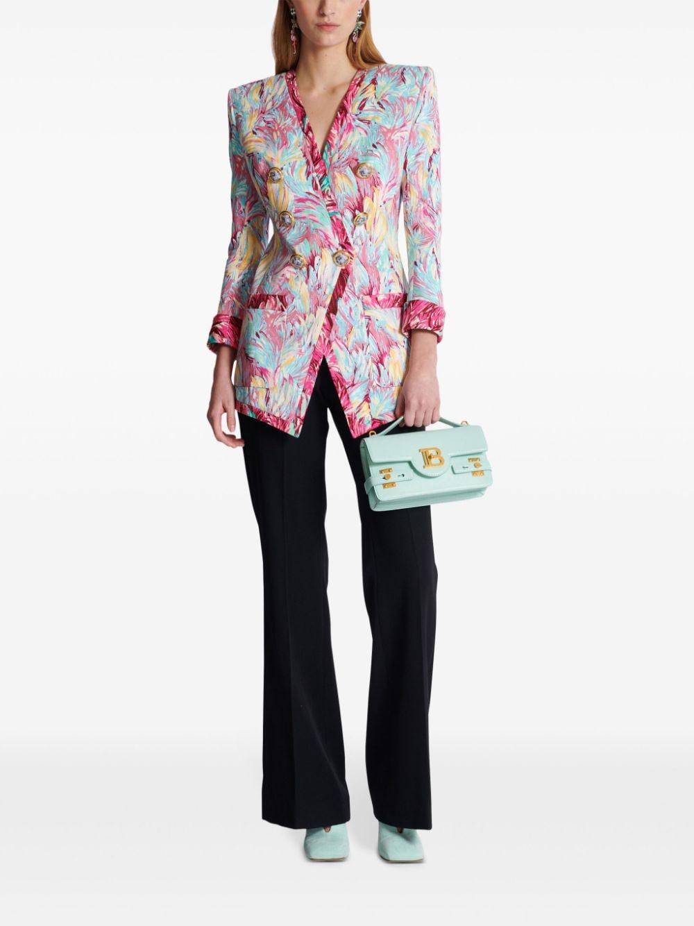 Shop Balmain Feather-print Cotton Blazer In Pink