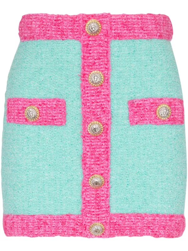 Balmain button-embellished Bouclé Mini Skirt Blue FARFETCH ID