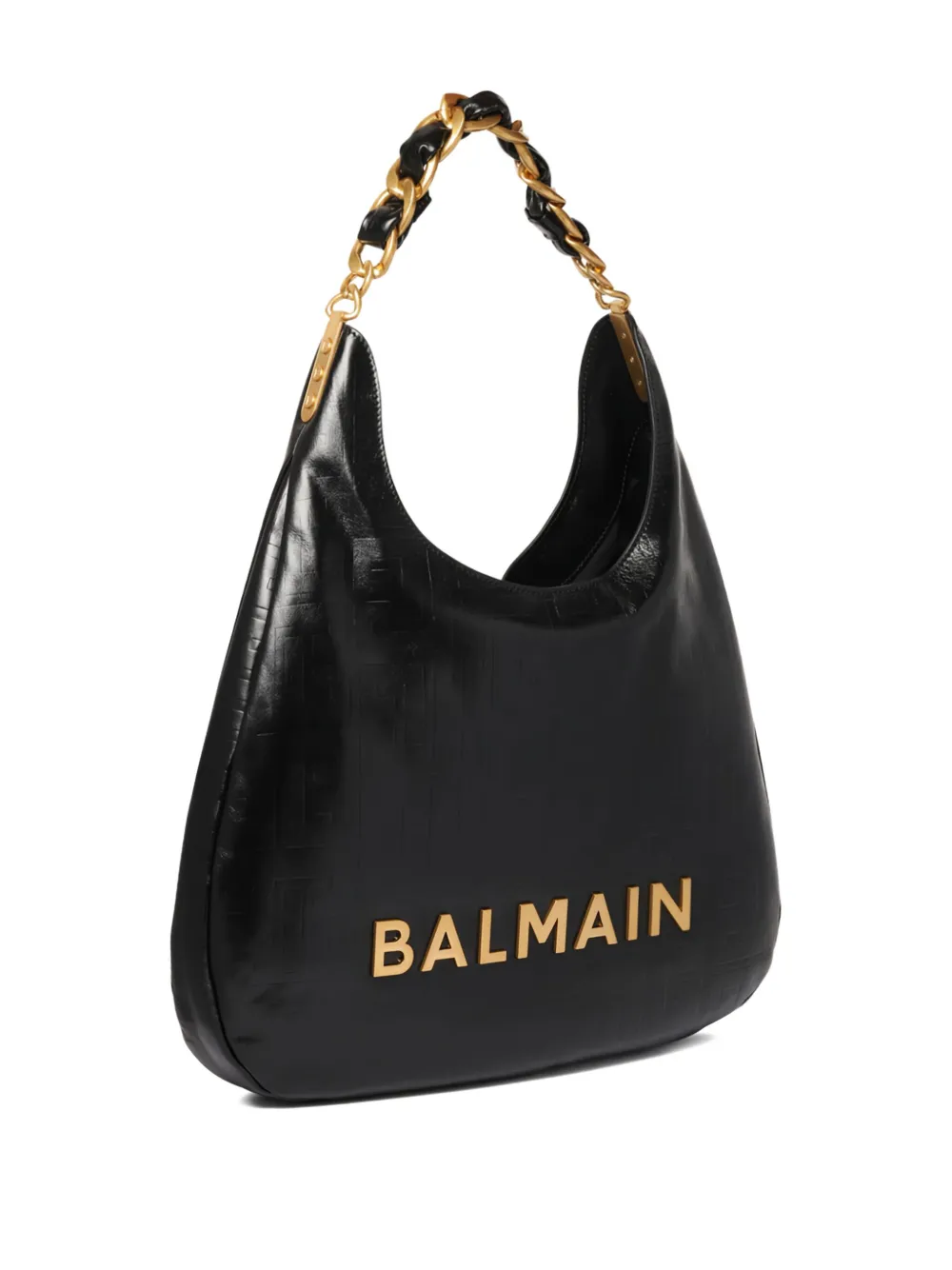  Balmain 1945 Crinkled Leather Shoulder Bag - Black 