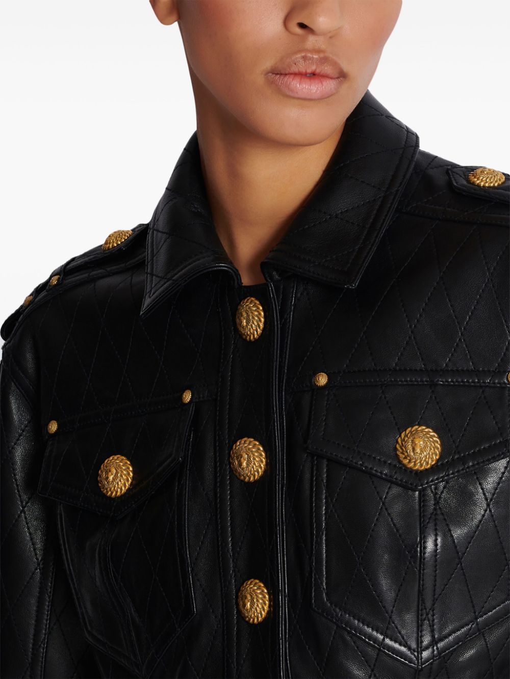 Cheap Balmain quilted leather cropped jacket Women