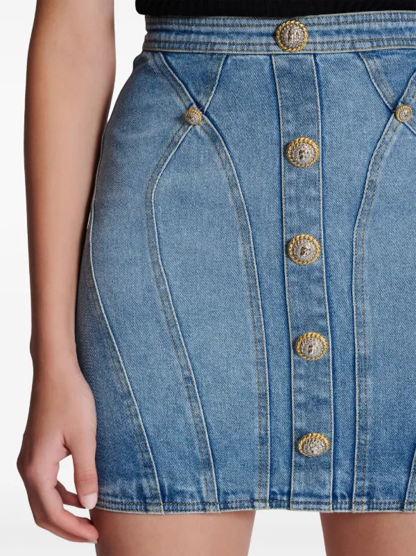 Balmain button embellishment Denim Mini Skirt Blue FARFETCH CA