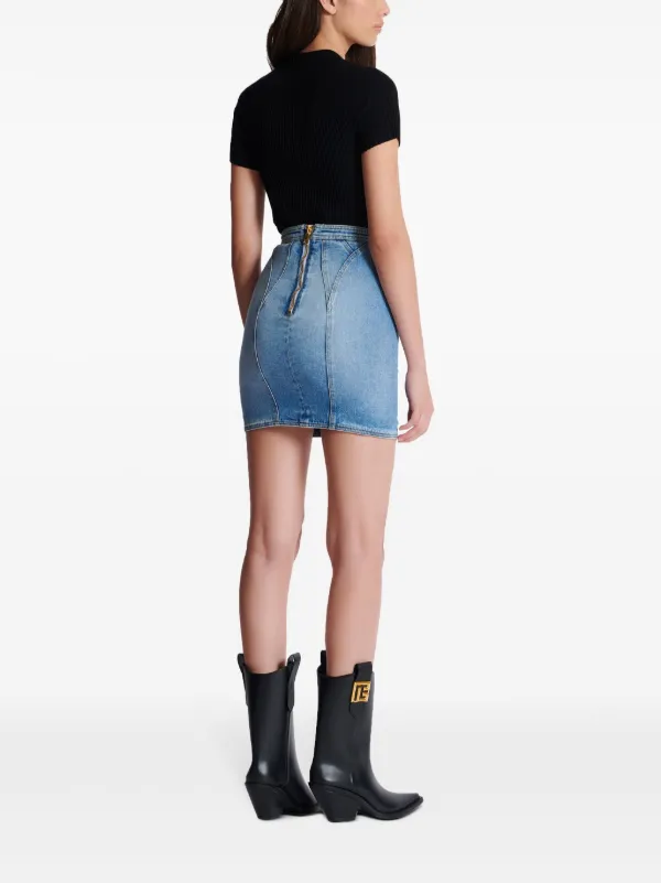 Balmain Buttoned Denim Skirt Blue FR 38