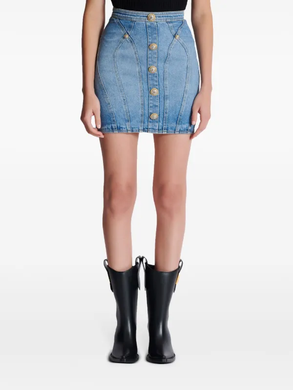 Balmain Buttoned Denim Skirt Blue FR 38