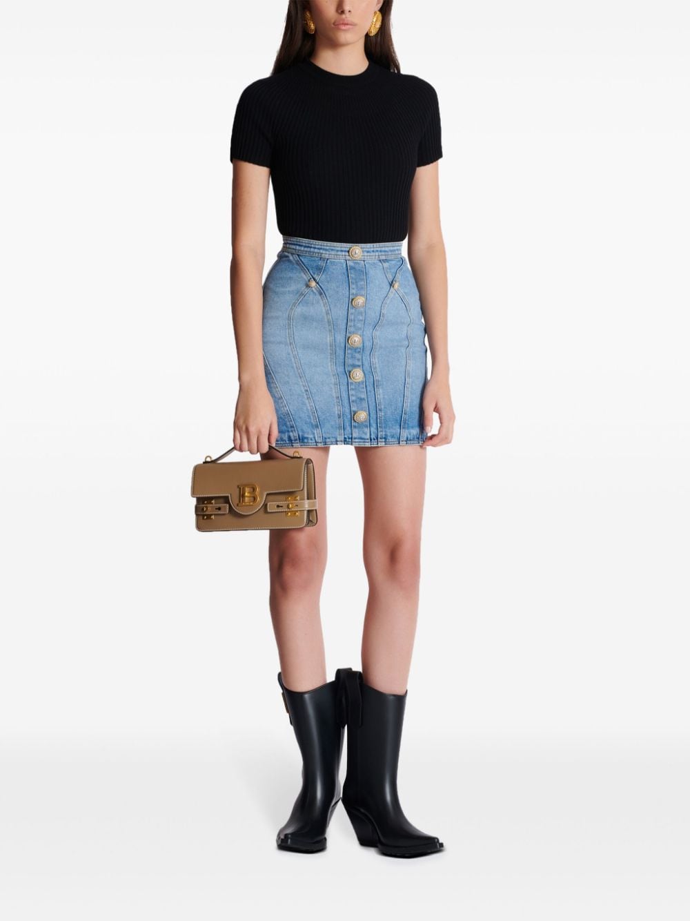 Balmain Denim mini-rok verfraaid met knopen Blauw