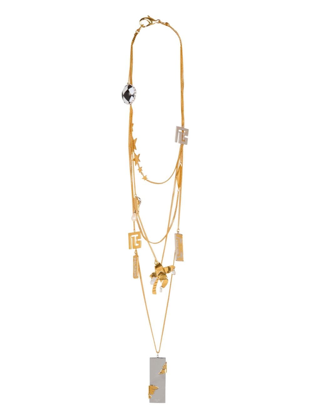 Balmain Miami Embellished Sautoir Necklaces In Gold