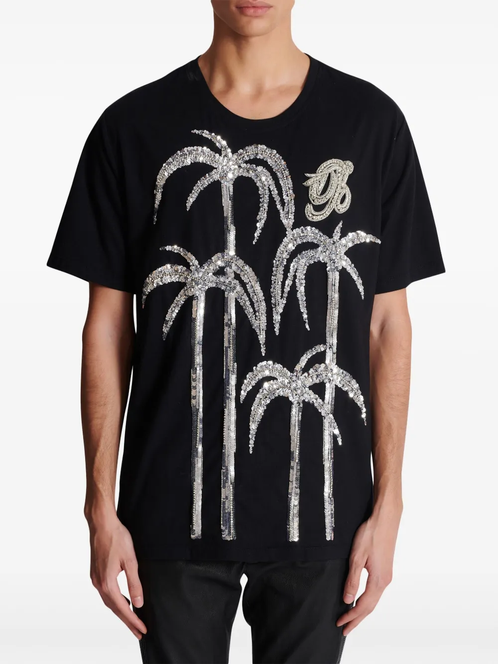 Balmain Katoenen T-shirt met pailletten Zwart