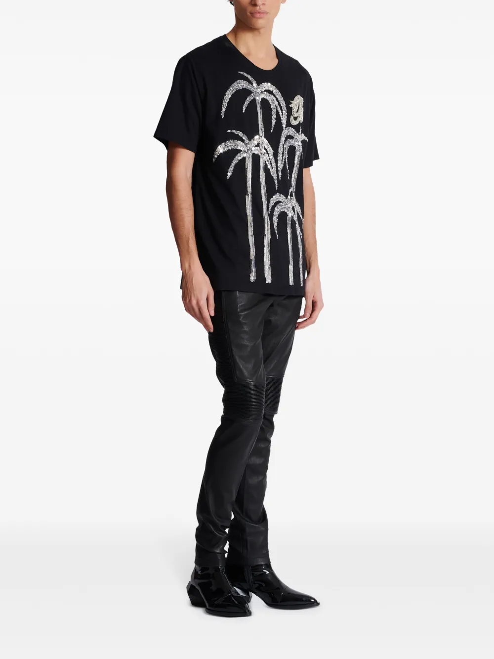 Balmain Katoenen T-shirt met pailletten Zwart