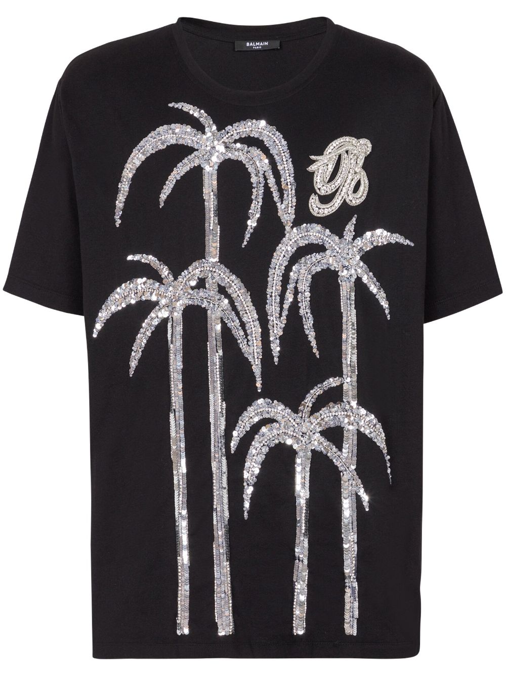 Balmain Sequin-embellished Cotton T-shirt In Black