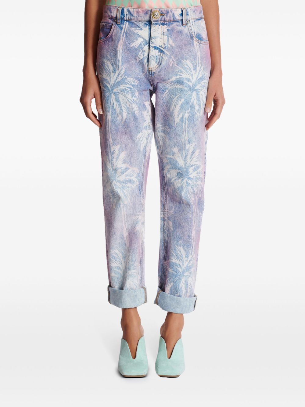 Balmain Jeans met palmboomprint Blauw