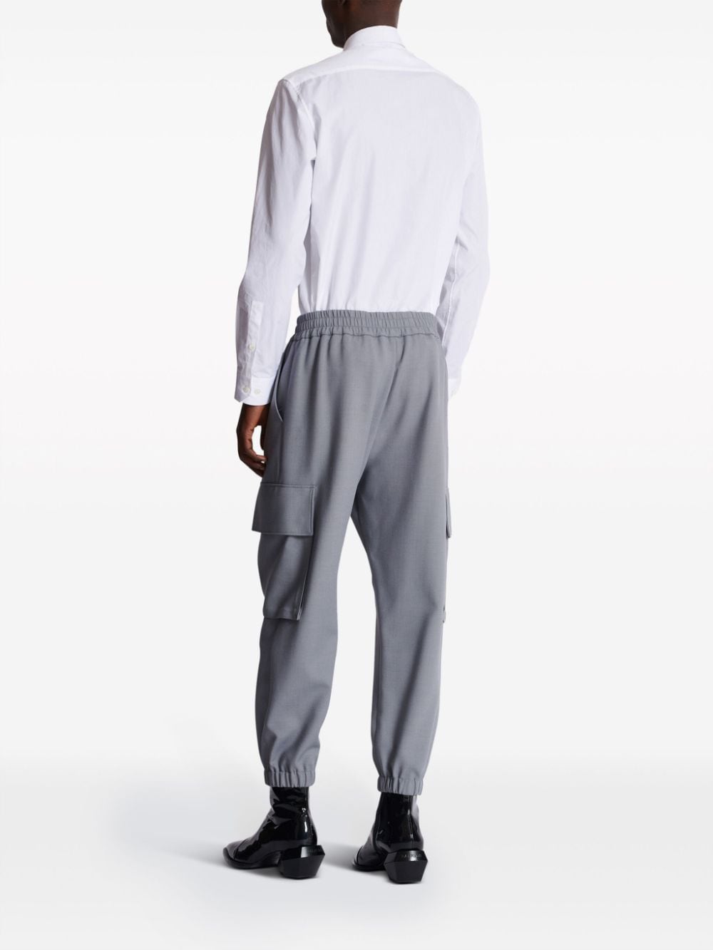 Shop Balmain Tapered-leg Cargo Trousers In Grey