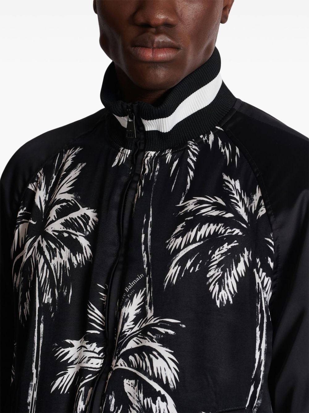 Balmain palm tree-print satin bomber jacket Men