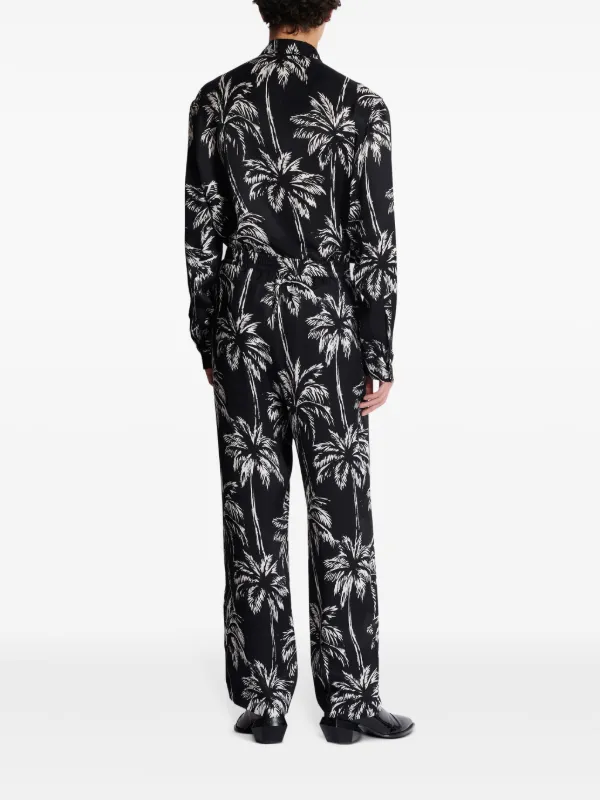 Balmain Palm tree-print Satin Trousers | Black | FARFETCH