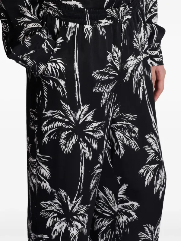 Balmain Palm tree print Satin Trousers Black FARFETCH ZA