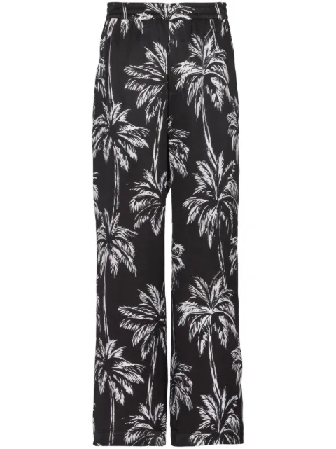 Balmain palm tree-print satin trousers