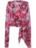 Balmain Feather-print silk blouse - Pink