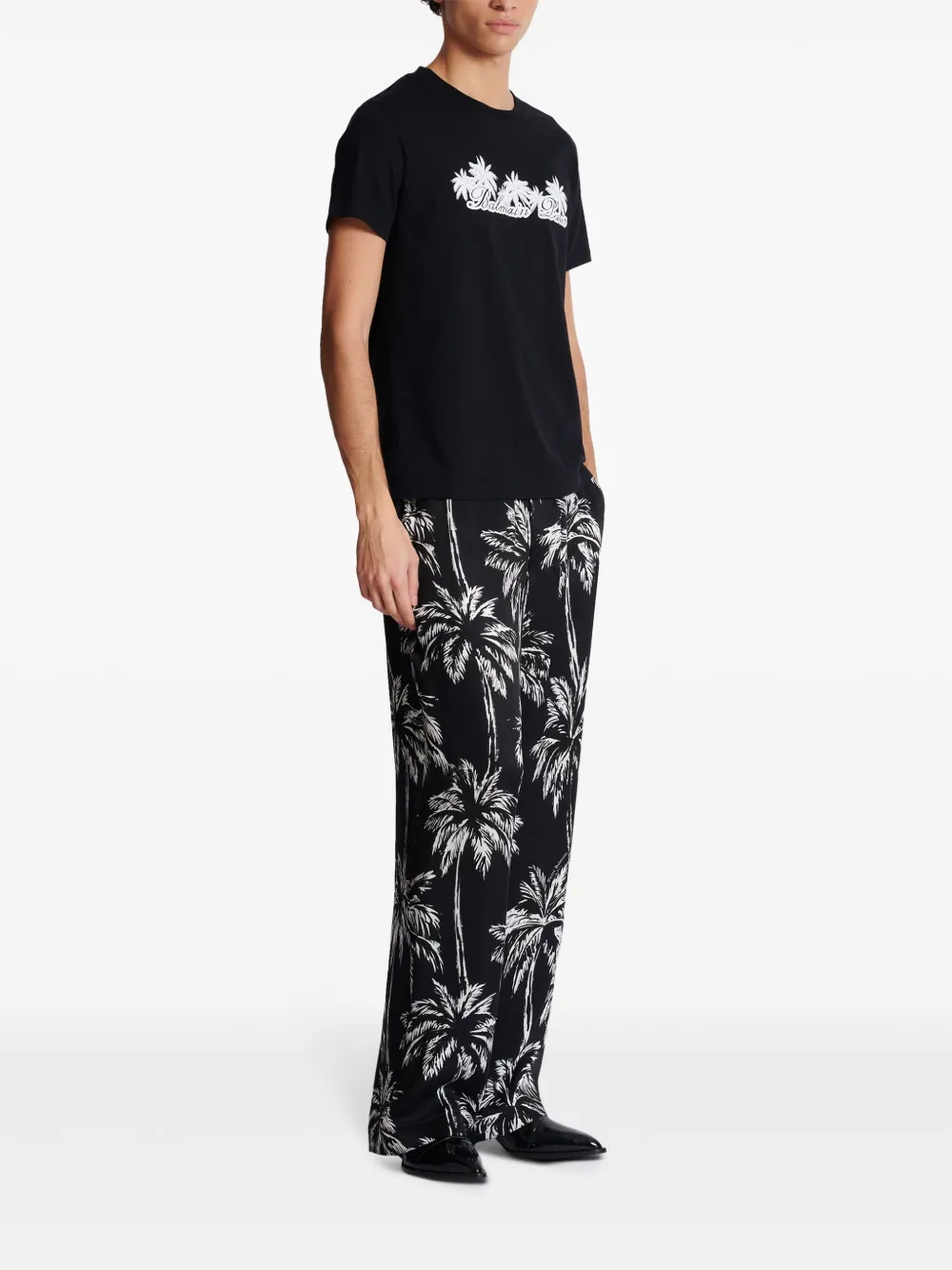 Shop Balmain Palm-print Cotton T-shirt In Black