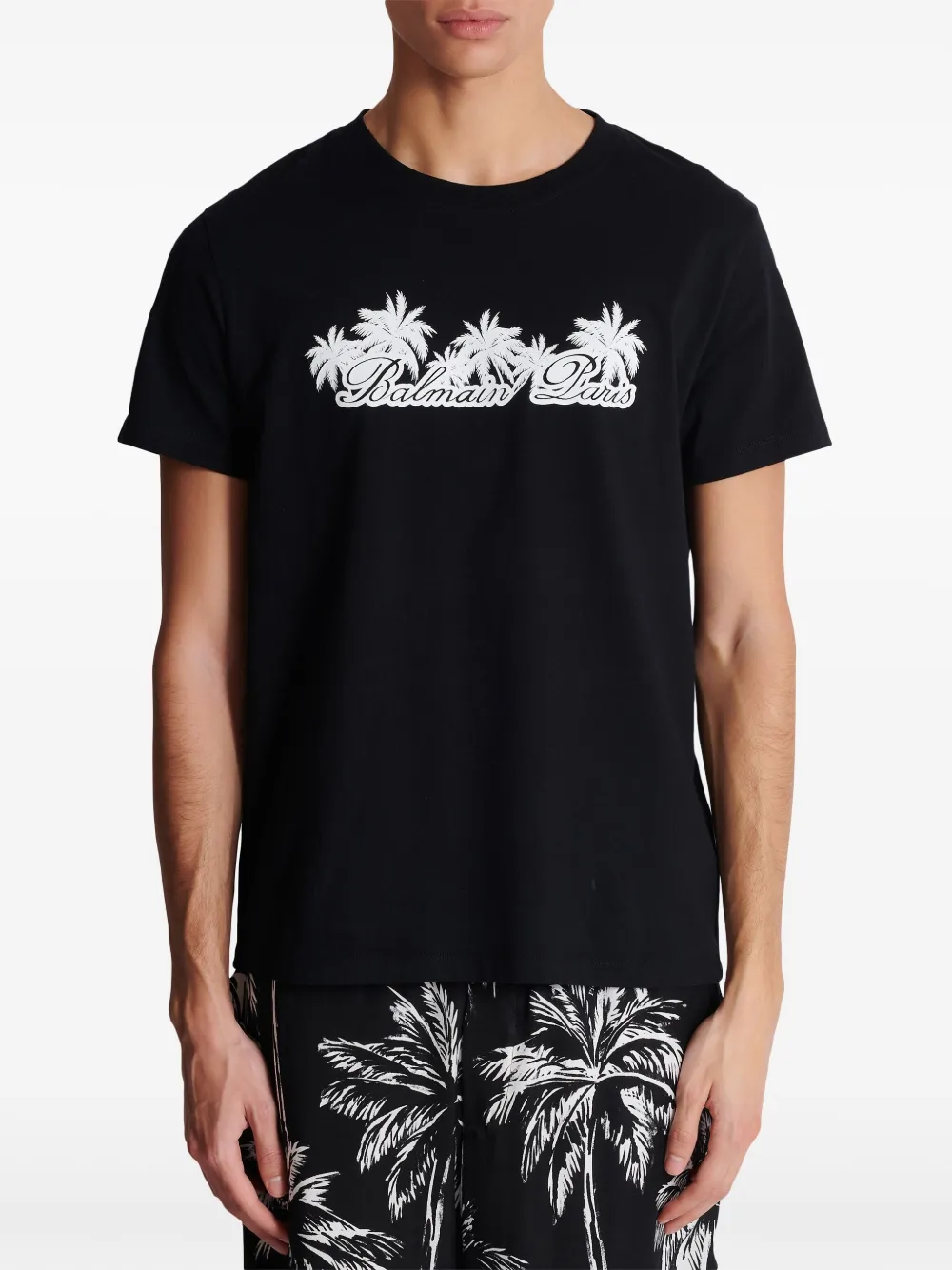 Shop Balmain Palm-print Cotton T-shirt In Black