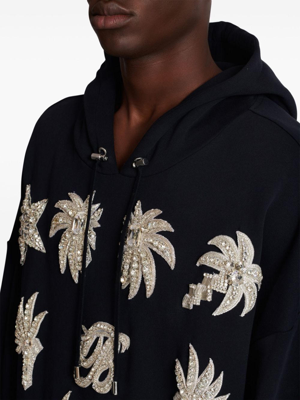 Cheap Balmain crystal-embellished cotton hoodie Men