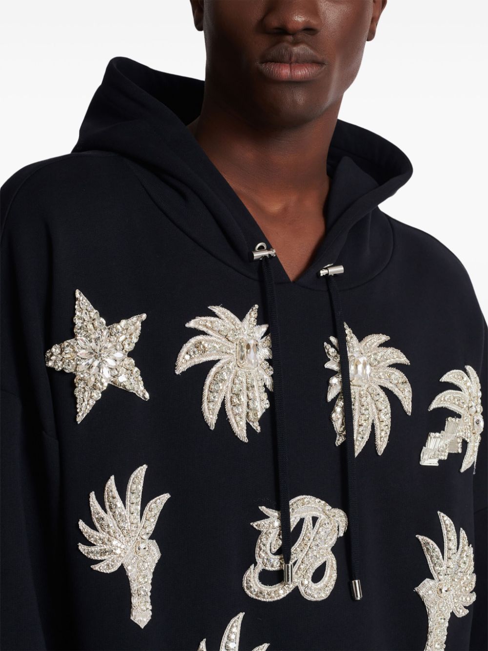 Cheap Balmain crystal-embellished cotton hoodie Men