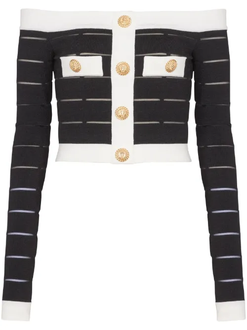 Haut en maille à épaules dénudées - Balmain - Modalova