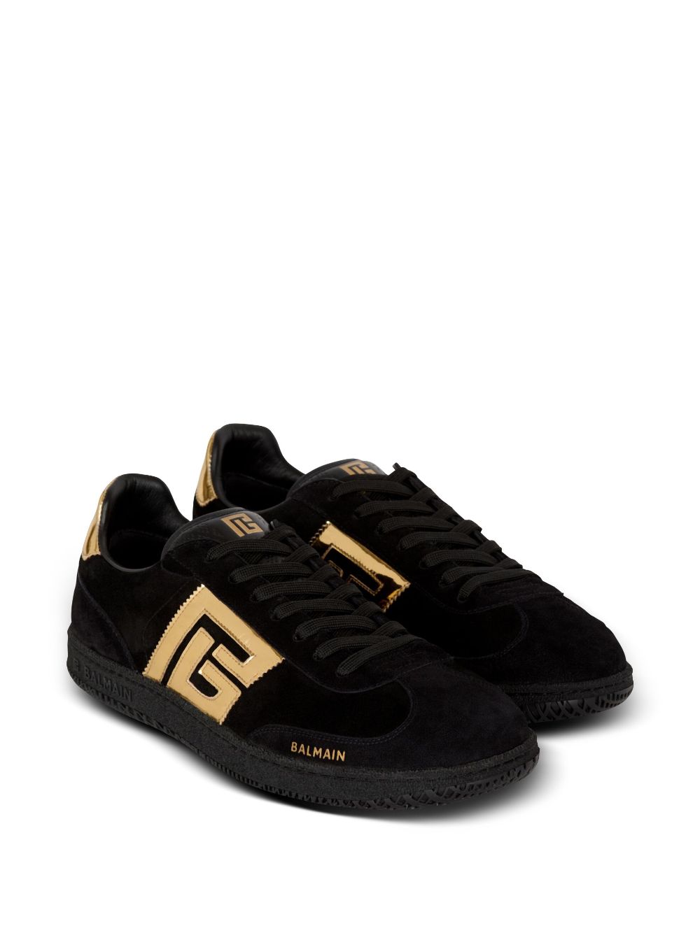 Balmain monogram-appliqué suede sneakers - Black