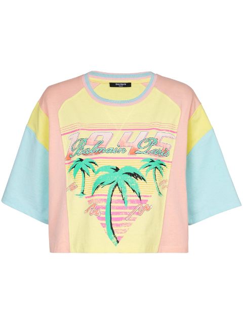 Balmain Palm Tree-print cropped T-shirt Women