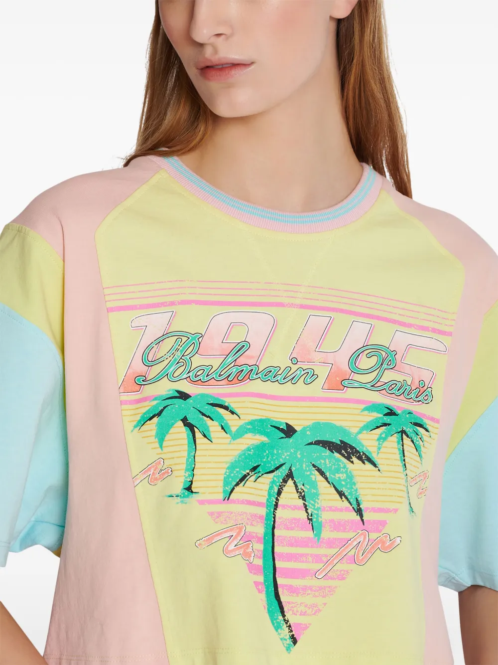 Balmain Palm Tree-print cropped T-shirt Women