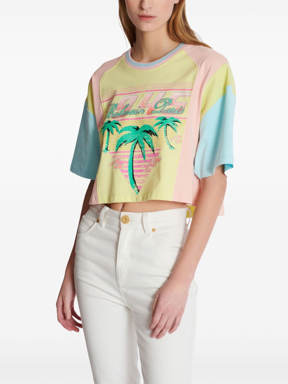 Balmain Palm Tree-print cropped T-shirt Women