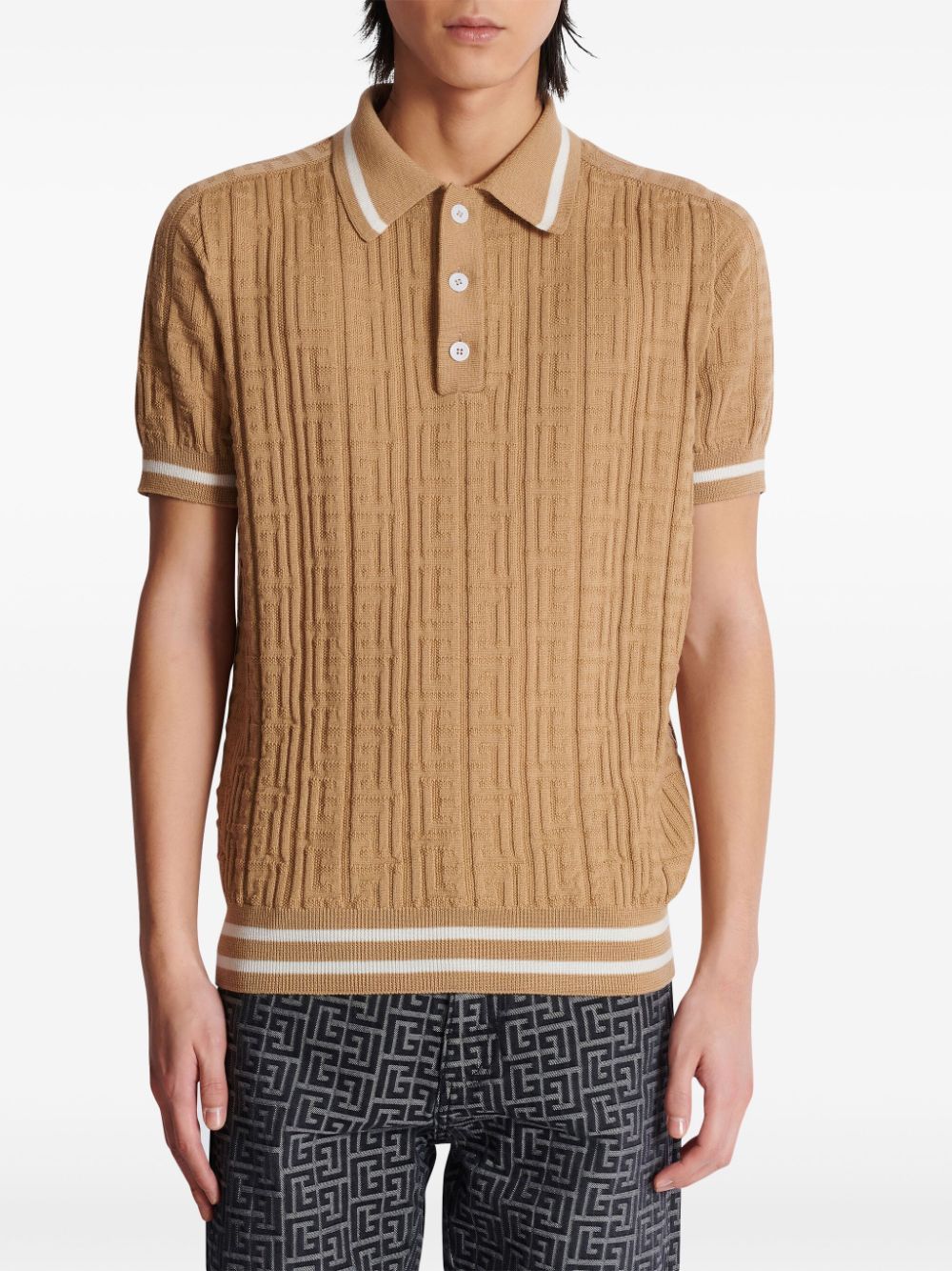 Balmain monogram-jacquard polo shirt Men