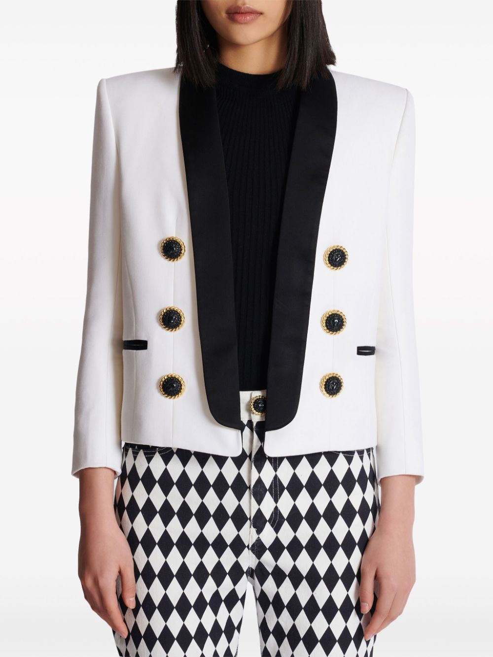 Shop Balmain Open-front Wool Blazer In White