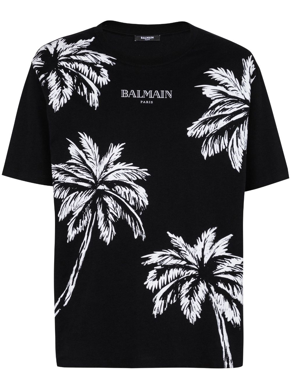 Shop Balmain Palm Tree-print Cotton T-shirt In Black