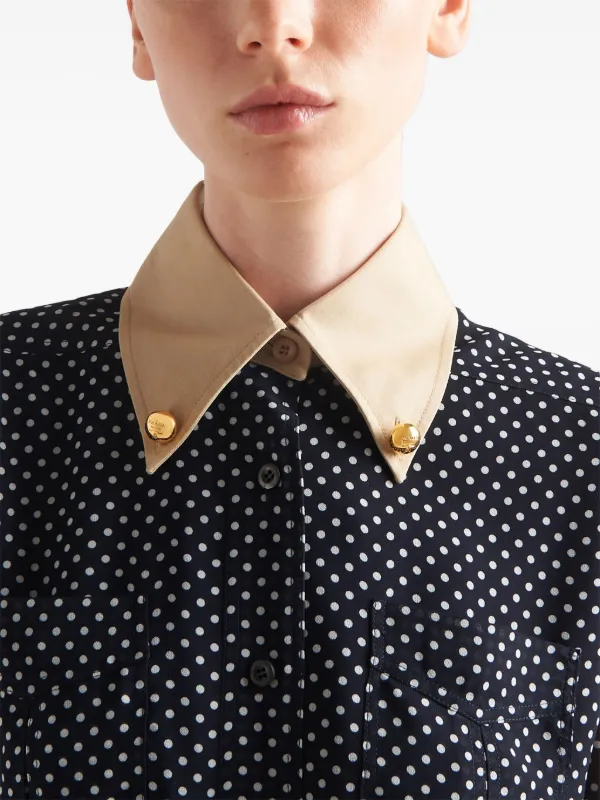 【プラダ・PRADA】Polka-dot georgette dress Prada polka-dot Georgette Dress | Blue | FARFETCH GR