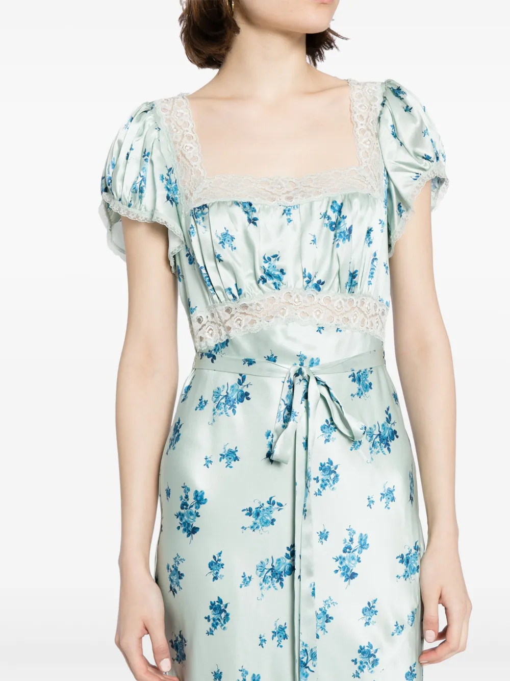 Shop Reformation Clarisse Floral Silk Dress In Green