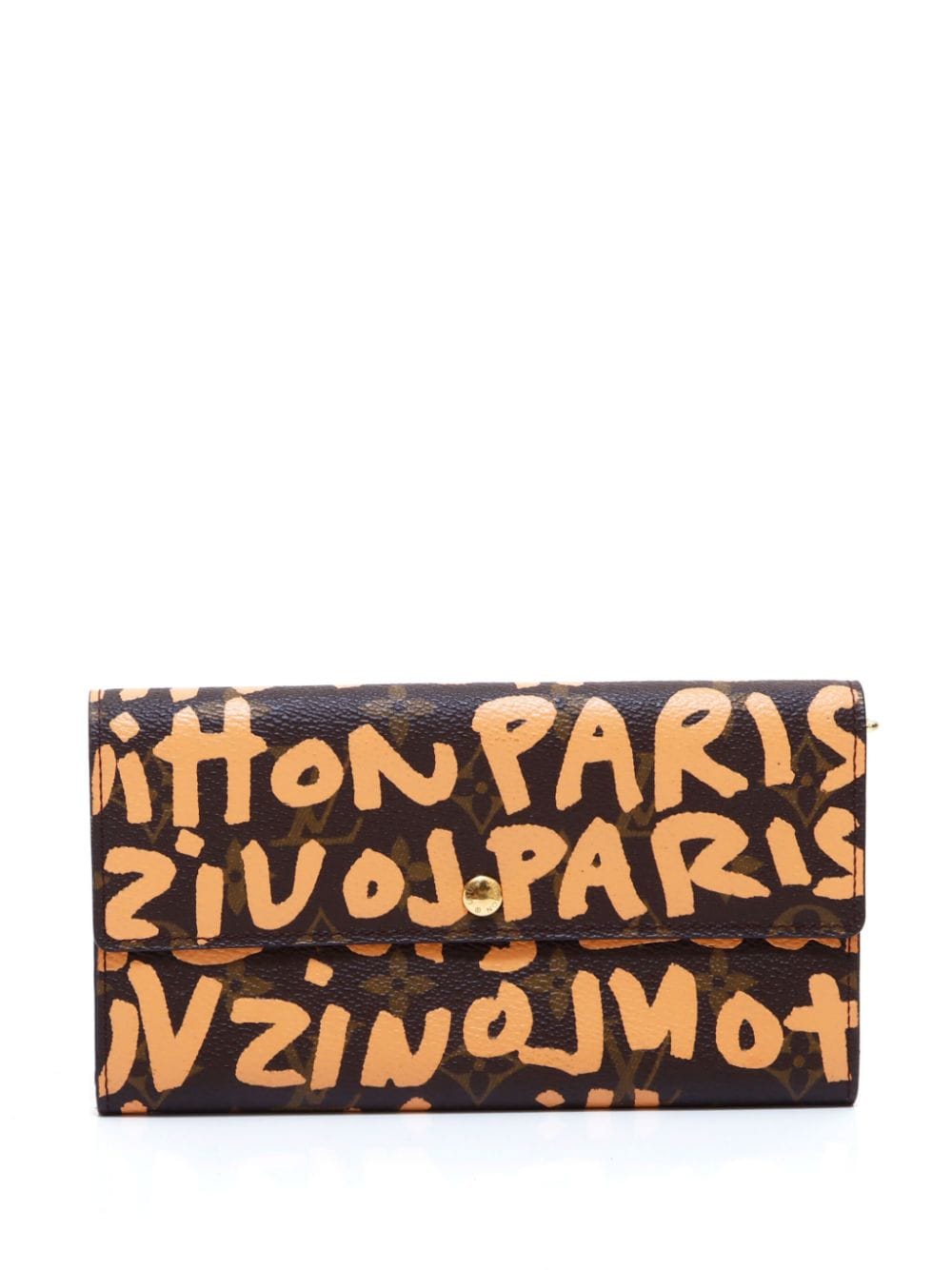 Pre-owned Louis Vuitton Graffiti-print Canvas Wallet In Brown
