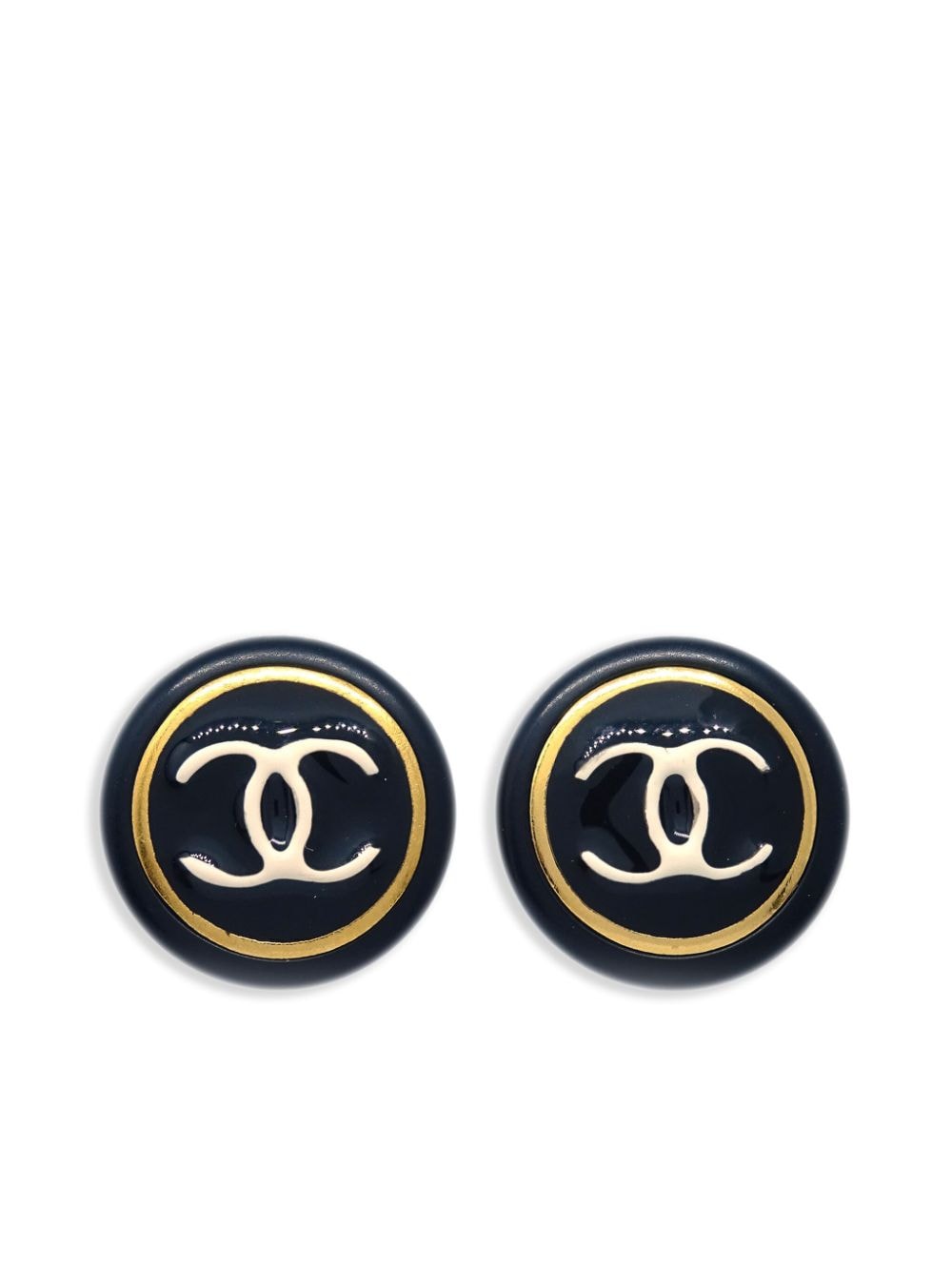 Pre-owned Chanel Cc Logo纽扣夹扣式耳环（1997年典藏款） In Black
