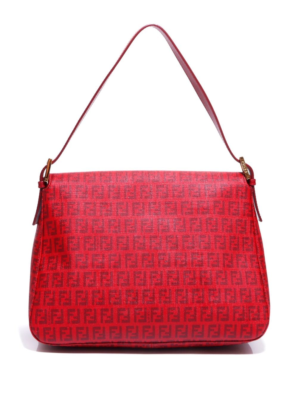 Pre-owned Fendi Mamma Baguette Zucca Shoulder Bag In Red