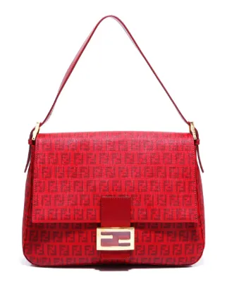 Fendi Pre Owned Mamma Baguette Zucca Schultertasche Rot FARFETCH DE