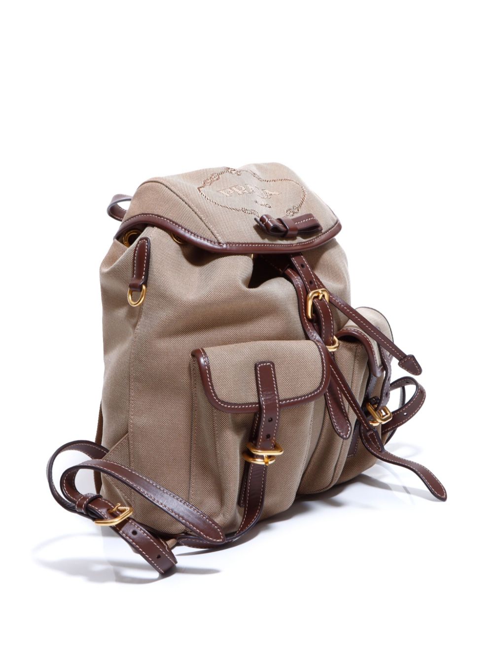 Pre-owned Prada Canapa Flap Canvas Backpack In Neutrals