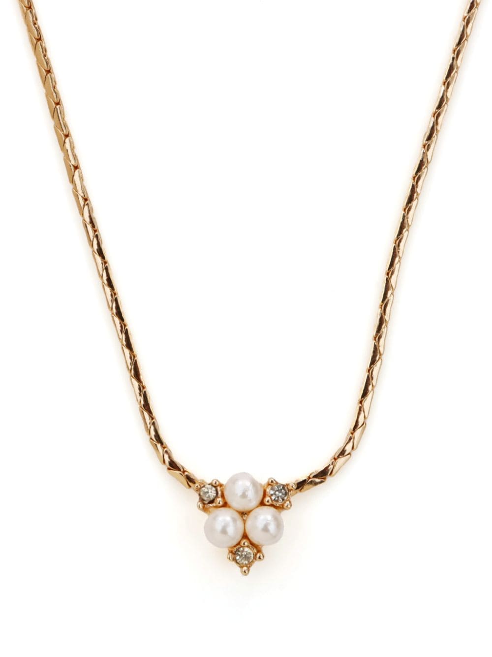 Pre-owned Dior Rhinestone-embellished Faux Pearl Pendant Necklace In Gold