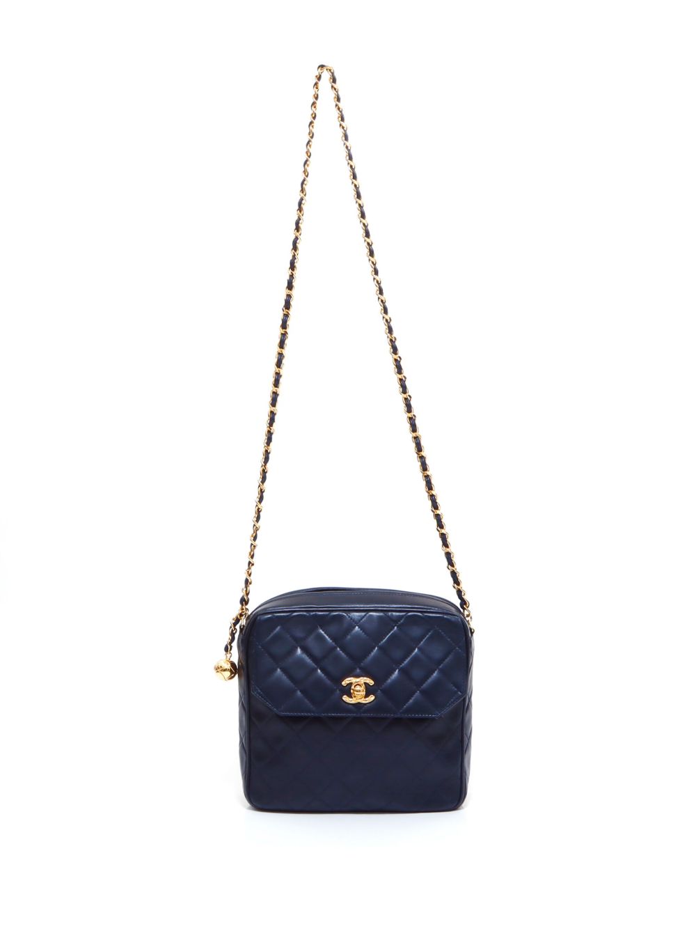 Pre-owned Chanel 2002 Cc Turn-lock Diamond-quilted Shoulder Bag In Blue