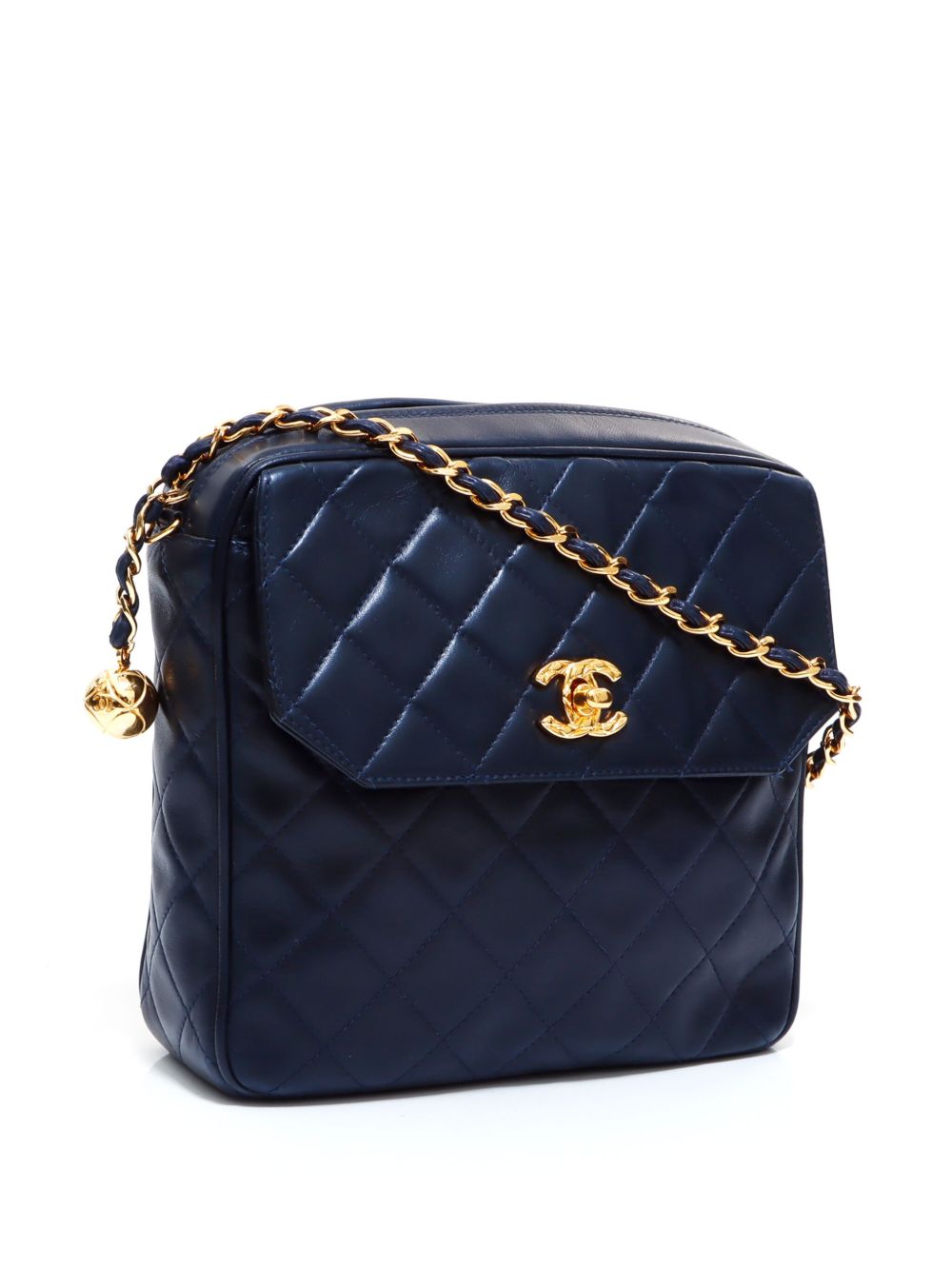 Pre-owned Chanel 2002 Cc Turn-lock Diamond-quilted Shoulder Bag In Blue